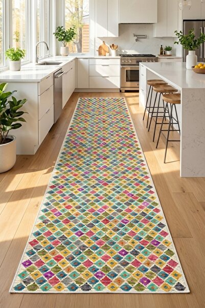 VOPTEKS Renkli Halı Mutfak Halısı Makinede Yıkanabilir Halı Kaymaz Taban Halı