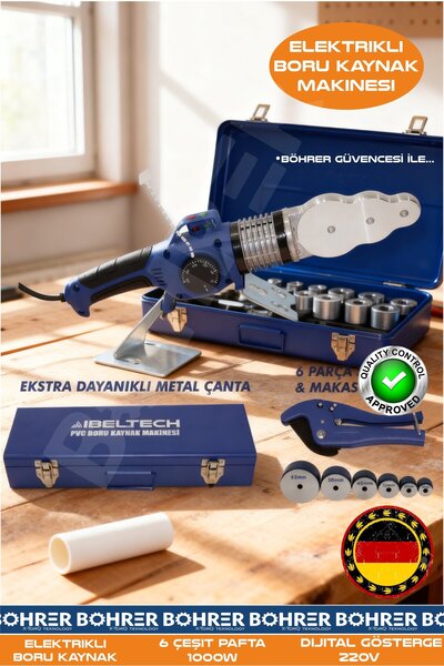 BÖHRER 1000W 6 ÇEŞİT PAFTALI DİJİTAL GÖSTEGELİ 220V ELEKTRİKLİ BORU KAYNAK MA...