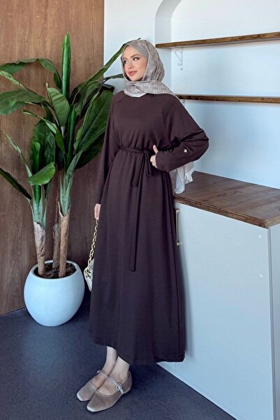 Şulemoda Giyim Minimal Belted Dress Brown