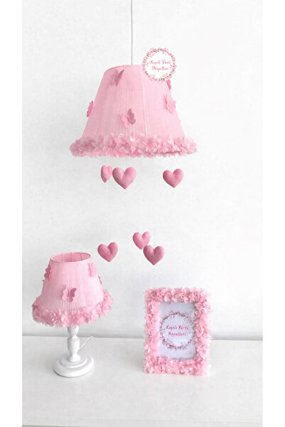 Keçeli parti hayalleri Bebek çocuk odası pembe 3lü set kalp kelebek
