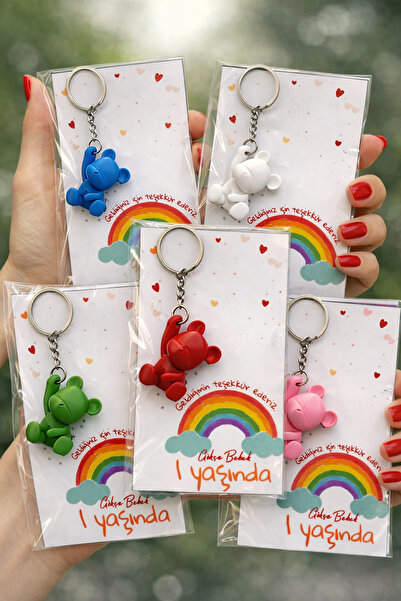 FİORE HEDİYELİK Bebek Hediyelik | 10 Adet Renkli Ayıcık Anahtarlık | 1 Yaş Do...