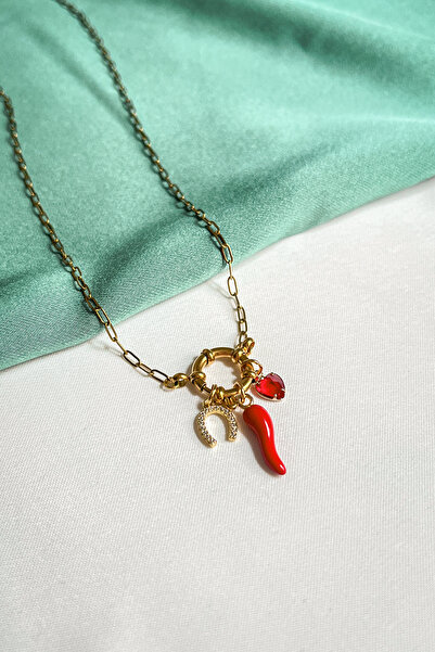 Berilya Aksesuar قلادة من الفولاذ بتصميم قلب ورذاذ من الفلفل الحار وتفاصيل عل...