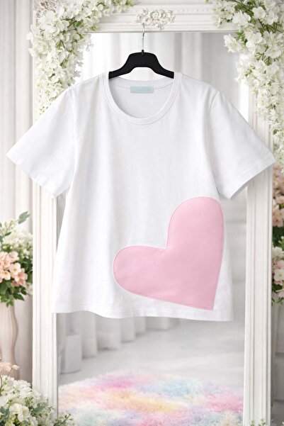 DANIELITE COUTURE White T-shirt with pink heart applique
