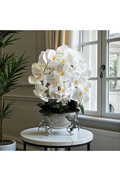ArzzHome Atlı Saksı 6 Dal Orkide Aranjmanı – Gümüş