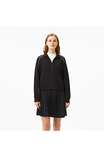 Lacoste Kadın Flare Fit Uzun Kollu Yarım Fermuarlı Yaka Siyah Elbise