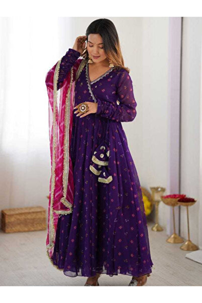 MYSMAR فستان سهرة بنفسجي من قماش جورجيت صناعي - HRT4376 - بنفسجي