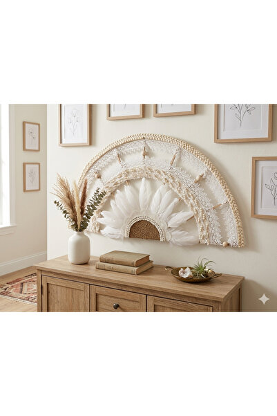 MoonArt Büyük Boy İnci Detaylı Bohem Duvar Süsü Yelpaze