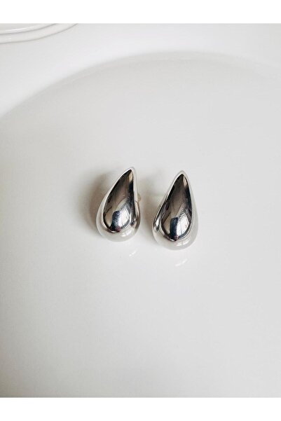 DEVİ fashion Tear Drop Silver Color Earrings 3.5 cm