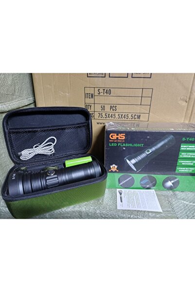 GHS كشاف يدوي LED قوي S-T40 قابل للشحن USB – مقاوم للماء مع زوم لتعديل الإضاءة