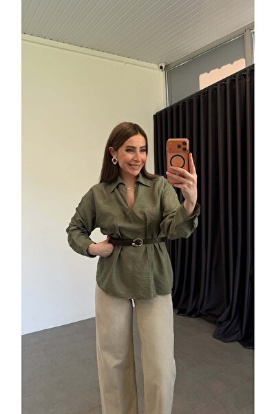 elif teke بلوزة بيل حزام لي تينسل تشوتيك باللون الأخضر