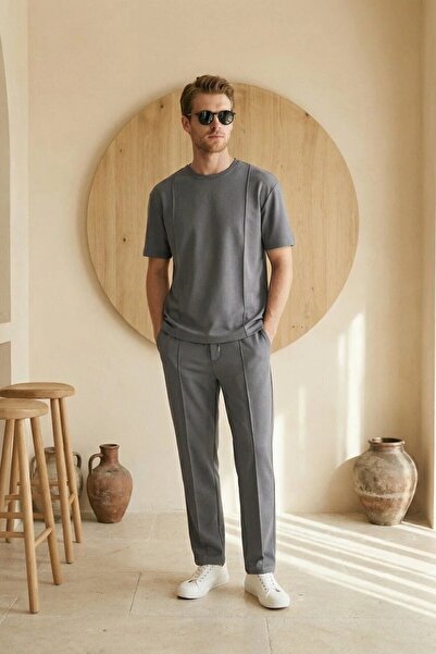 MADZEYMODA Ανδρικό καλοκαιρινό σετ αθλητικής φόρμας ανθρακί χρώματος με κανον...