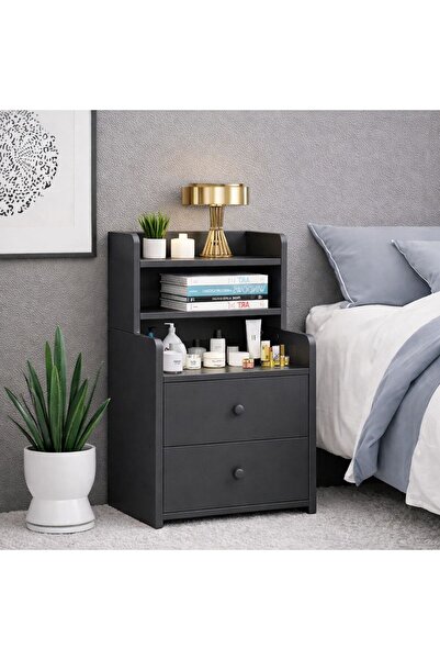 VELORAY MOBİLYA Raflı Komodin 2 Çekmeceli Yatak Başı Dolabı Modern Tasarım Ço...