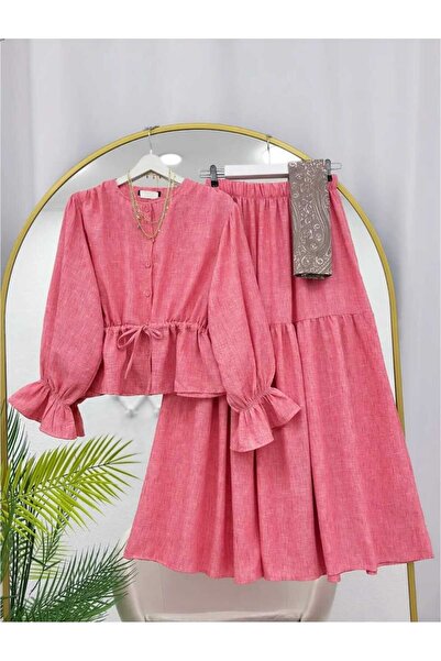 MODA VEDAT Women's Front Lace-Up Linen Set