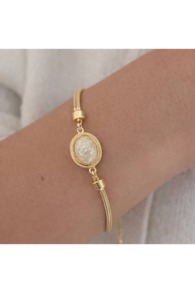 nerora Oval Stone Detailed Italian Snake Chain Bracelet