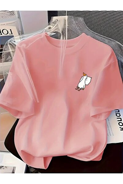 FUFLUNS Unisex Women/Men Oversized Crewneck T-Shirt with Duck Print