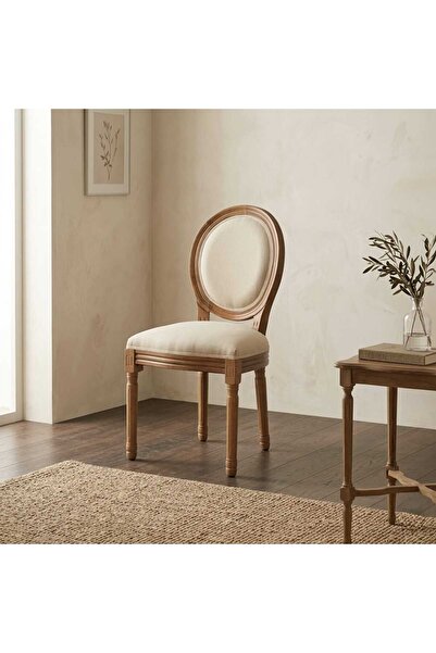 Arnohome كرسي طعام كلاسيكي بتصميم فرنسي عتيق يتميز بظهر دائري وأرجل خشبية مزخرفة