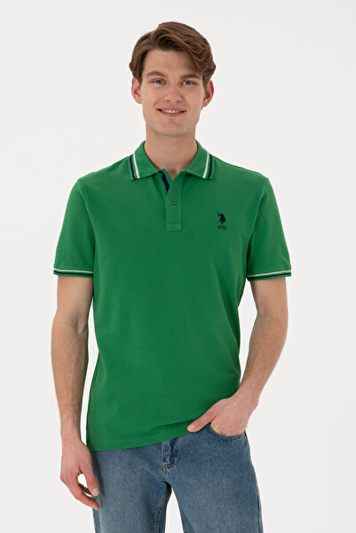 U.S. Polo Assn. Tricou Polo Bărbați Verde Cu Detalii Guler Și Logo Brodat