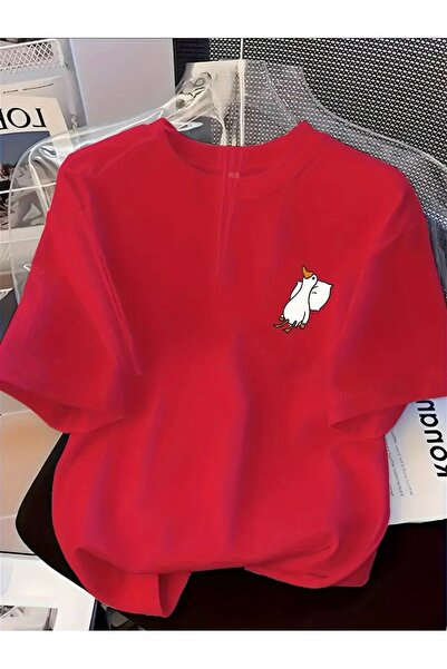 FUFLUNS Unisex Women/Men Oversized Crewneck T-Shirt with Duck Print