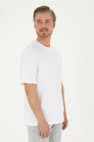 U.S. Polo Assn. Men's White T-Shirt With Round Collar Oversize