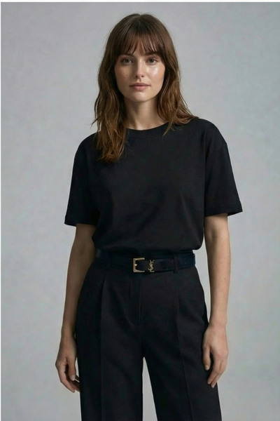 Qaju 100% Cotton Basic Crew Neck T-Shirt Black