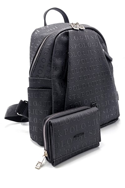 çantamgelsin Just Polo Women's 9-Compartment Embossed Printed Backpack and Wa...