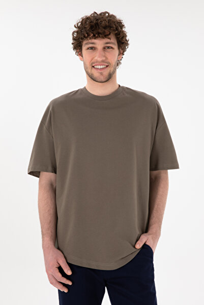 U.S. Polo Assn. Tricou Bărbați Maro Oversize Cu Logo Brodat Pe Mânecă