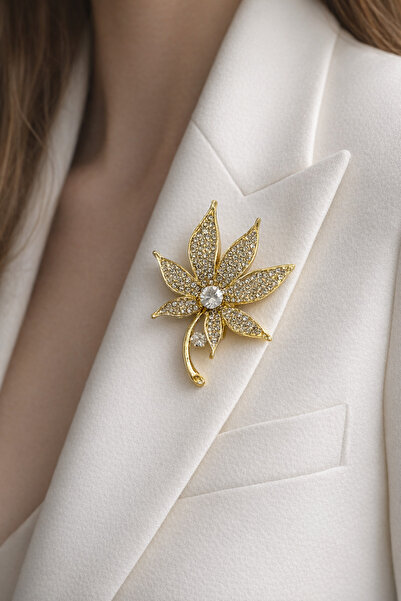 MRK COLLECTİON Kadın Taşlı Çiçek Flower Broş