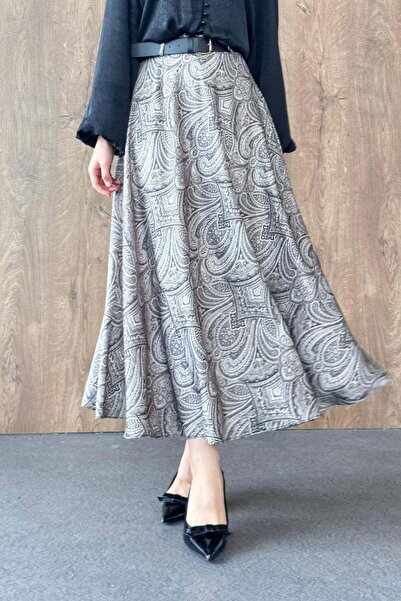 Hazamoda Ebruli Pattern Satin Skirt Black