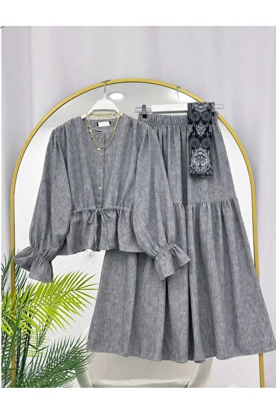 MODA VEDAT Women's Front Lace-Up Linen Set