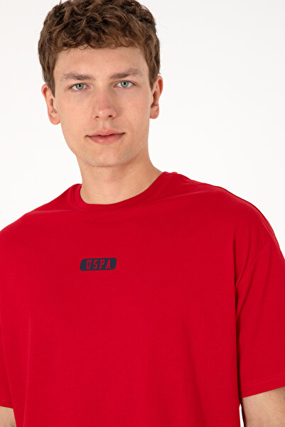 U.S. Polo Assn. Tricou Bărbați Roșu Cu Guler Rotund Și Print USPA Oversize