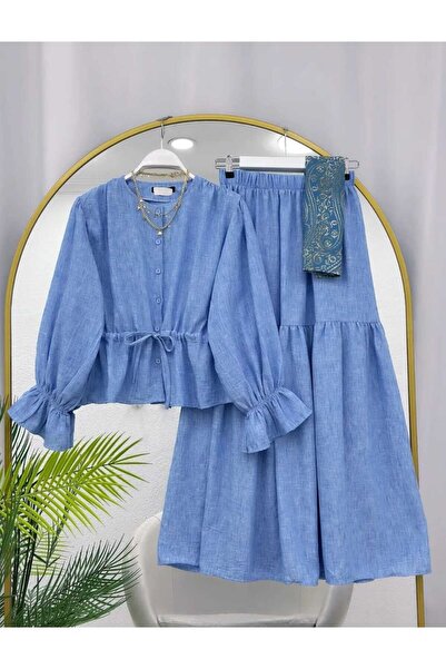 MODA VEDAT Women's Front Lace-Up Linen Set