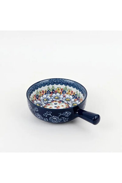 Generic Classic Floral Decorated Ceramic Round Bowl with Handle - 6.5"