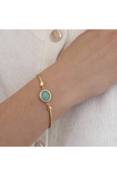 nerora Oval Stone Detailed Italian Snake Chain Bracelet