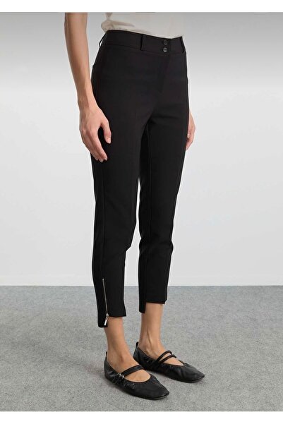 Heyya Women's Black Fabric Trousers with Zipper Cuffs