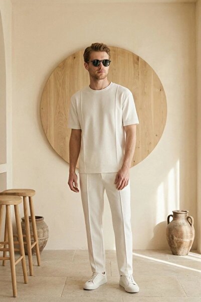 MADZEYMODA Ανδρικό καλοκαιρινό λευκό κανονικό σετ αθλητικής φόρμας με μπλουζά...