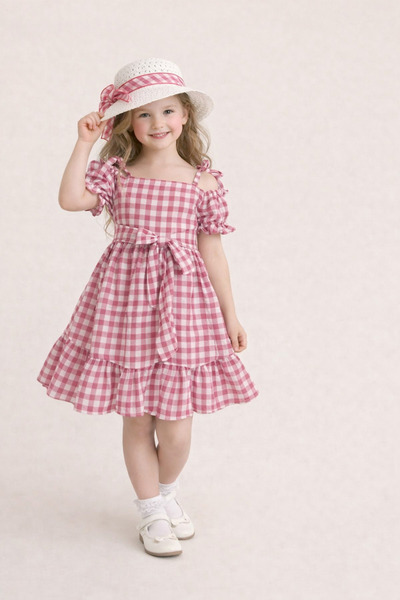 SANTRALBEBE Set pentru fete cu pălărie și fustă, ecosez piese