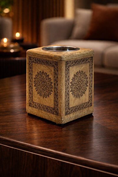 Generic (Unbranded) Wooden incense burner with geometric Islamic patterns - l...