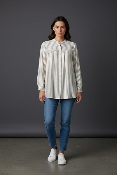 ARPATİ Plus Size Linen Striped Shirt