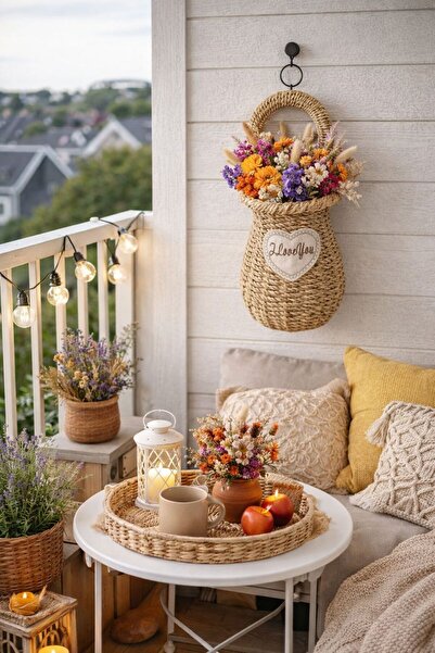 NEWNOW Bohem Love плетена стенна кошница за цветя – естествена декоративна ст...