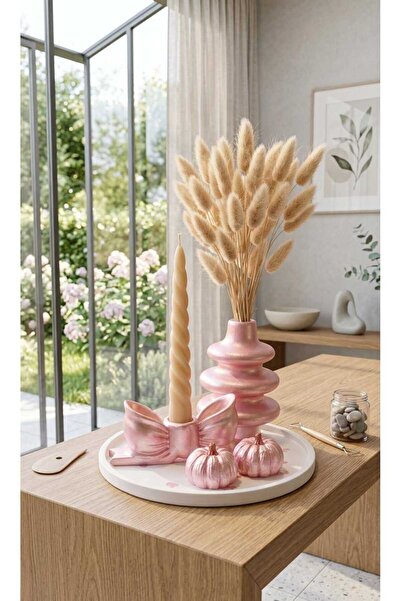 MERCANN Ev Dekorasyon Fiyonk Şamdanlık- Halkalı Vazo-Bal Kabağı Obje-Biblo Set