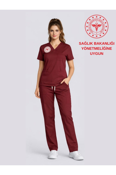 nutrix uniforma زي موحد للمستشفى باللون الأحمر الداكن لموظفي الرعاية الصحية ق...