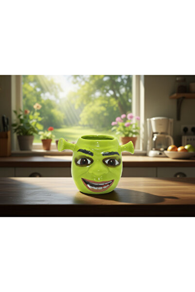 hediyeconcepti Shrek Design Ceramic Mug, Decorative and Fun Green Character M...