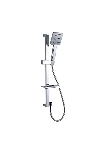 KANA طقم دش كروم: قضيب قابل للتعديل بطول 60 سم، دش يدوي مربع، خرطوم بطول 1.5 ...