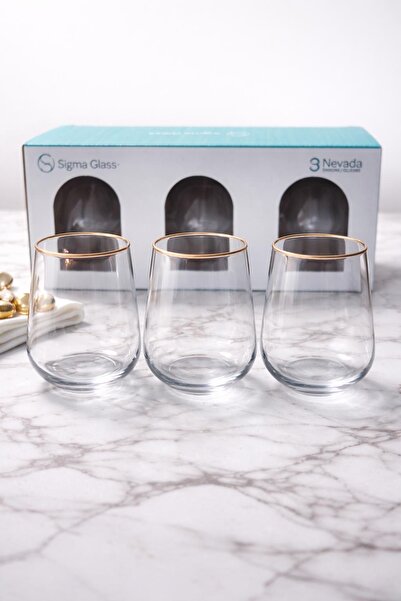 SIGMA GLASS Nevada 3'lü Gold Yaldızlı Şık Meşrubat Bardağı Seti - Altın Kenarlı