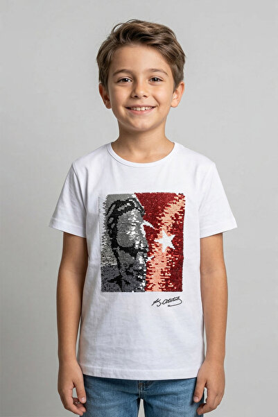 nacar çarşı Παιδικό μπλουζάκι με παγιέτες με σημαία Ατατούρκ και φεγγάρι, στο...