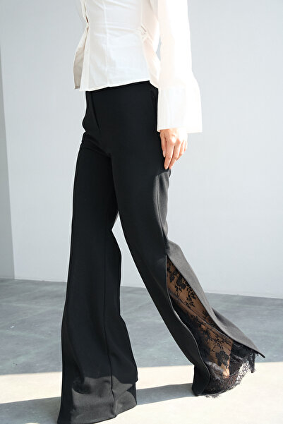 ASEDE Imported Fabric High Waist Trousers D Lace Detail Pants