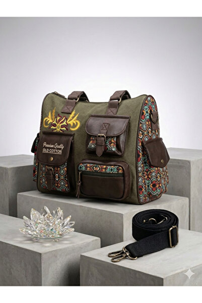 LTS bag Embroidered, Bohemian, Vintage, Canvas Fabric, Pocketed Shoulder Bag