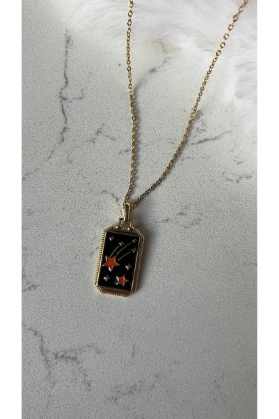 STELLE Black Orange Enameled Star Tarot Necklace