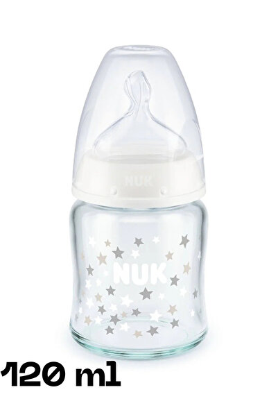 Nuk First Choice+ Glass Baby Bottle for ages 0-6 months, White