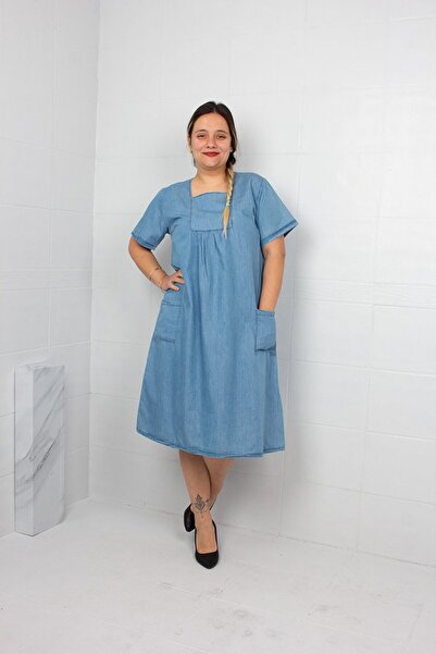 Truva XXL Square Neck Denim Dress Size Casual Stylish Denim Dress